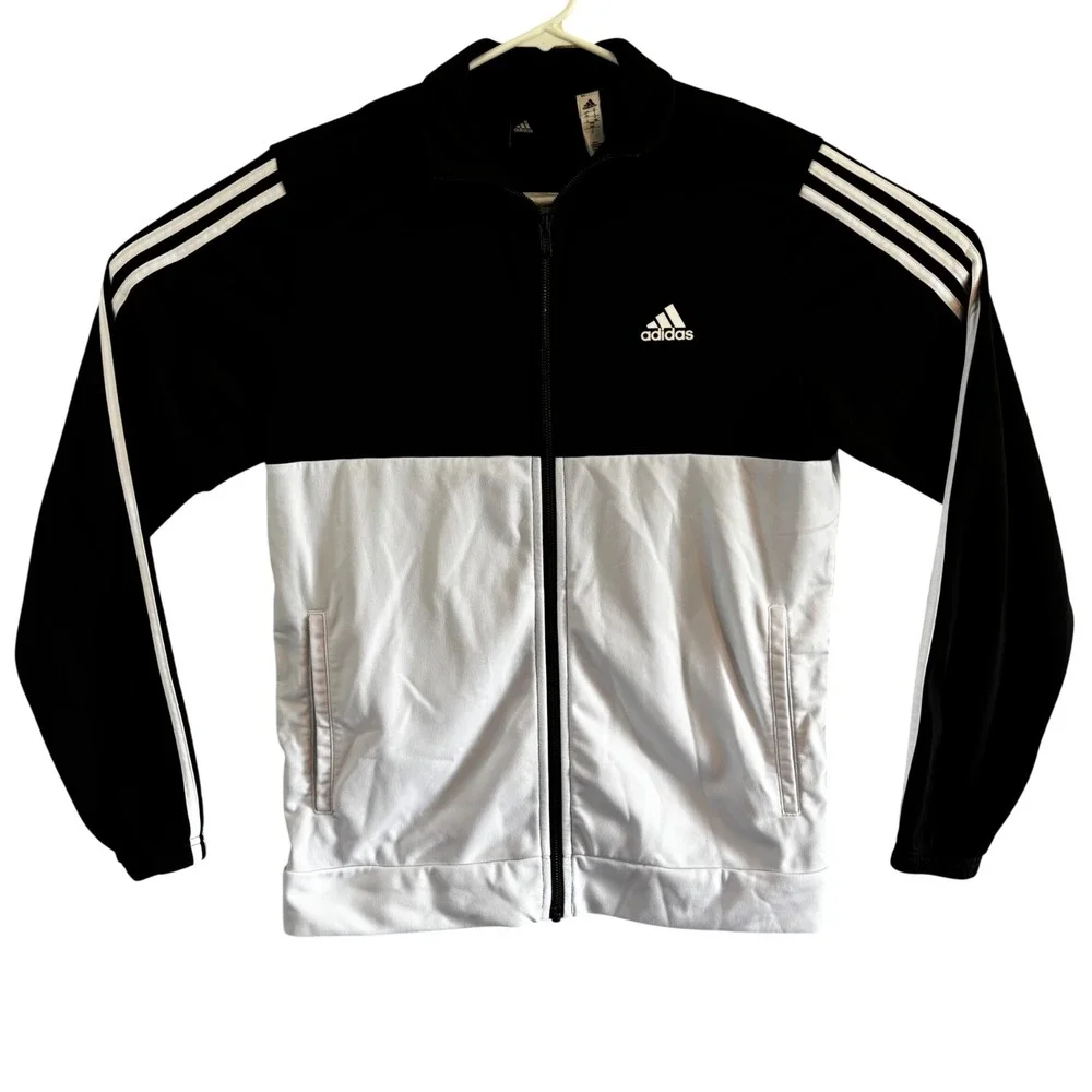 Adidas Mens Colorblock Track Jacket Black White Three Stripe Full Zip Medium